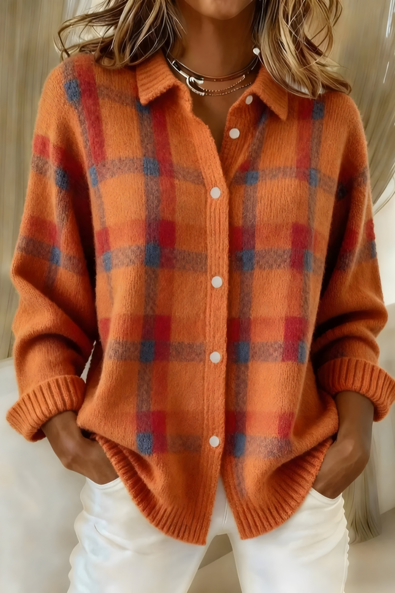 Elise de Paris | Cardigan en Tricot Doux à Carreaux