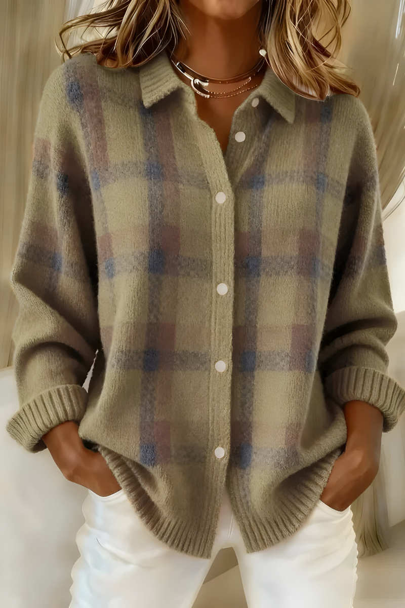 Elise de Paris | Cardigan en Tricot Doux à Carreaux