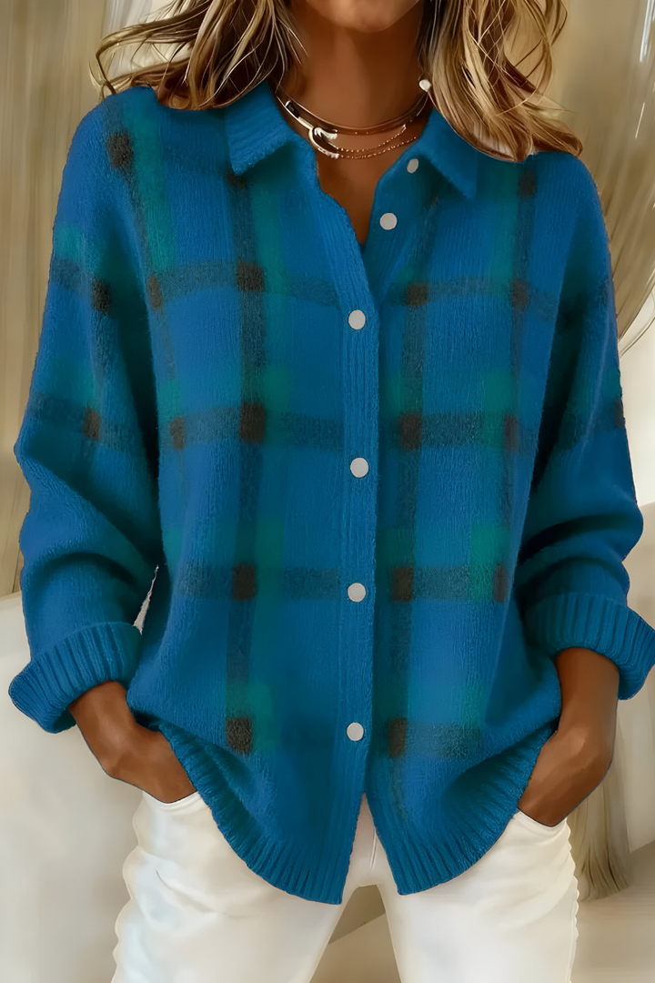 Elise de Paris | Cardigan Classique à Carreaux Femme en Tricot Doux