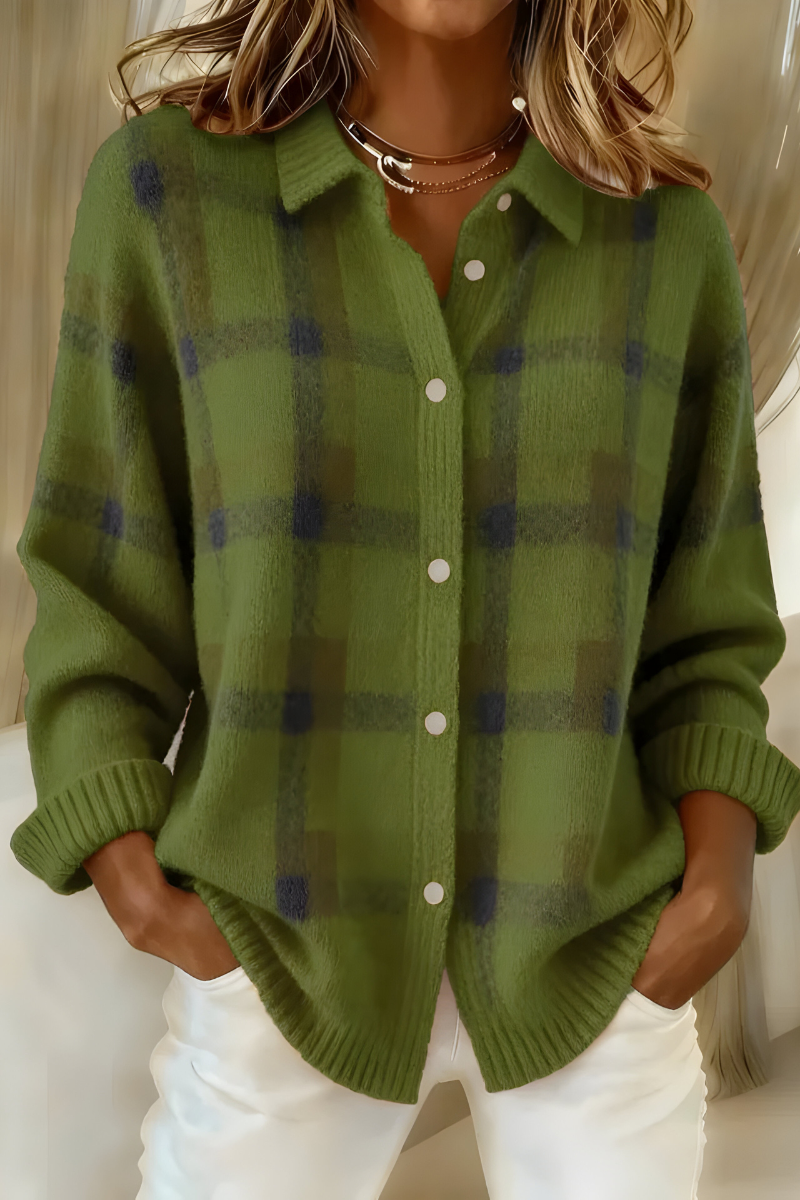 Elise de Paris | Cardigan Classique à Carreaux Femme en Tricot Doux