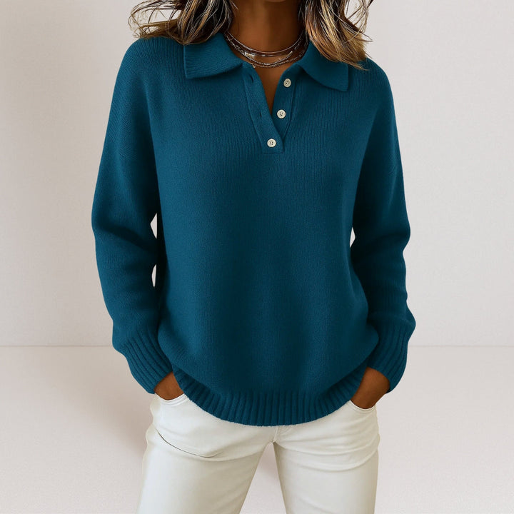 Elise de Paris| Élégant Pull Tricot Femme à Col Structuré pour un Style Raffiné