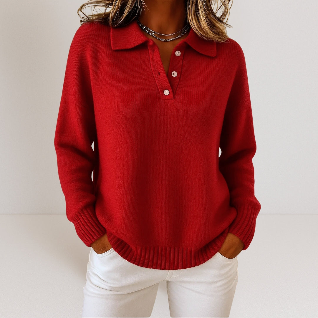 Elise de Paris| Élégant Pull Tricot Femme à Col Structuré pour un Style Raffiné