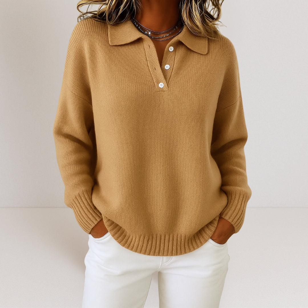 Elise de Paris| Élégant Pull Tricot Femme à Col Structuré pour un Style Raffiné