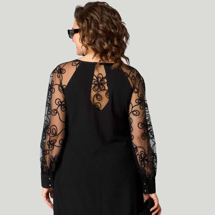 Elise de Paris| Robe Femme en Dentelle Noire Élégante pour Soirée Chic