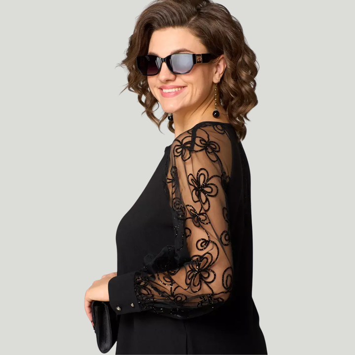 Elise de Paris| Robe Femme en Dentelle Noire Élégante pour Soirée Chic