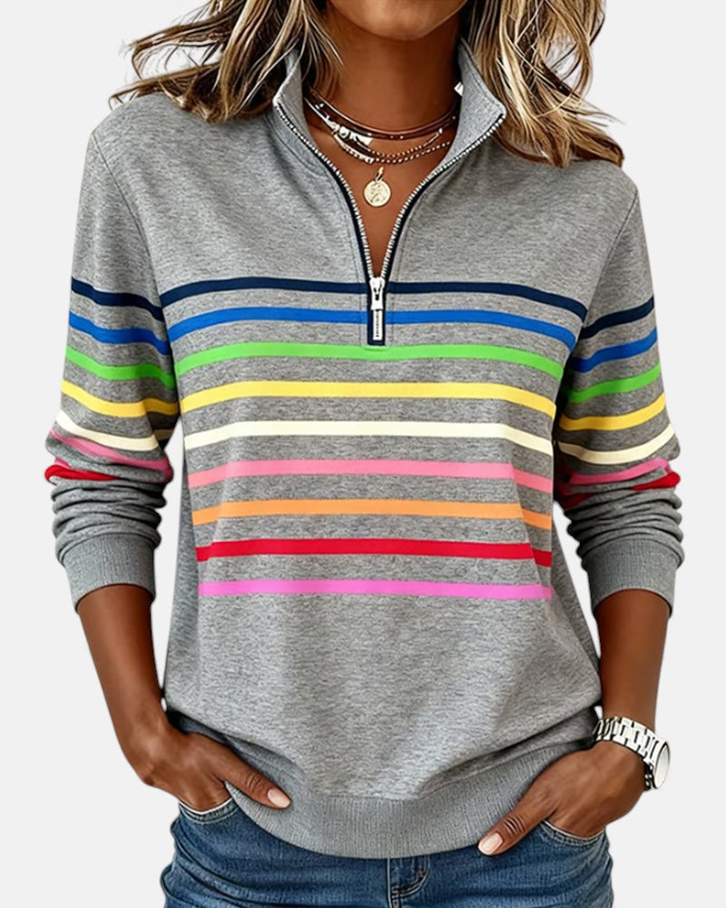 Elise de Paris| Sweat Femme Zippé Rayé Confortable et Tendance