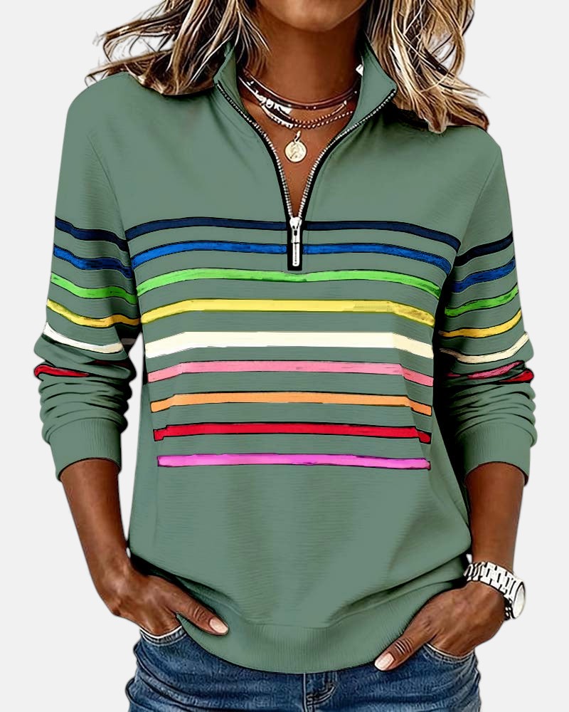 Elise de Paris| Sweat Femme Zippé Rayé Confortable et Tendance