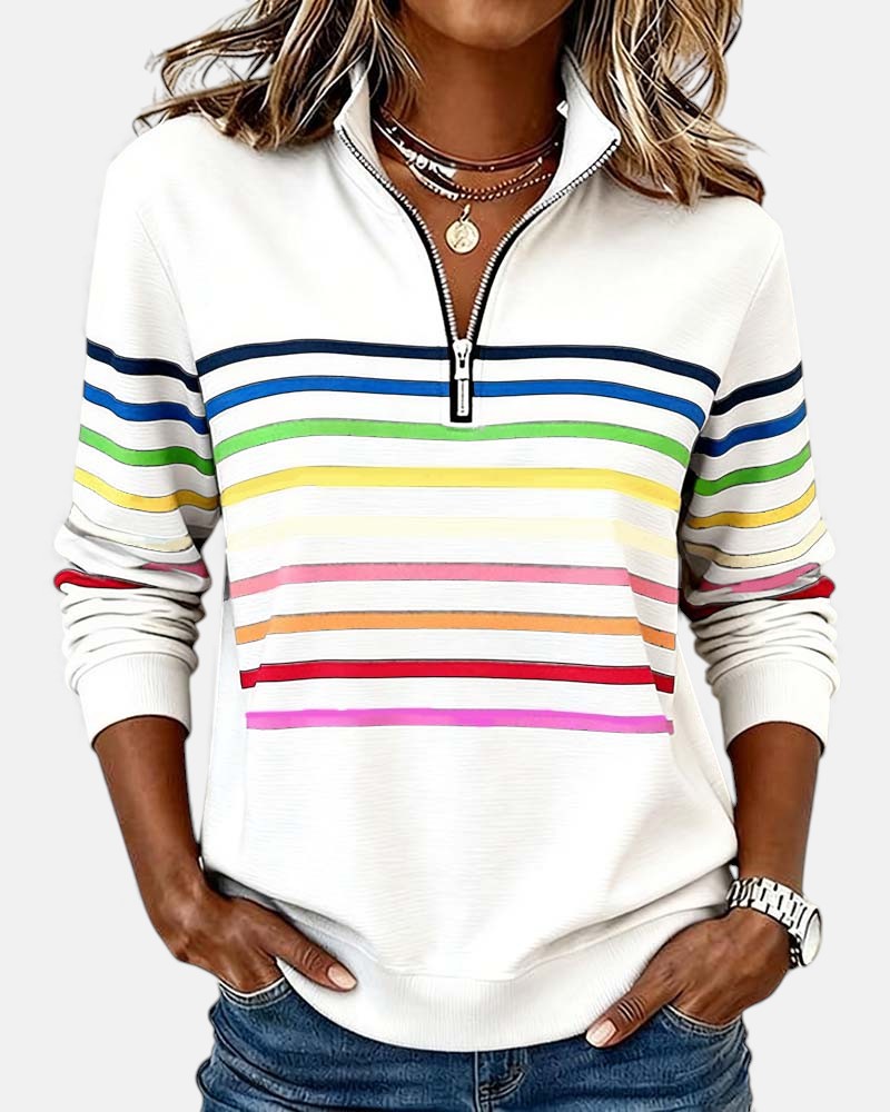 Elise de Paris| Sweat Femme Zippé Rayé Confortable et Tendance