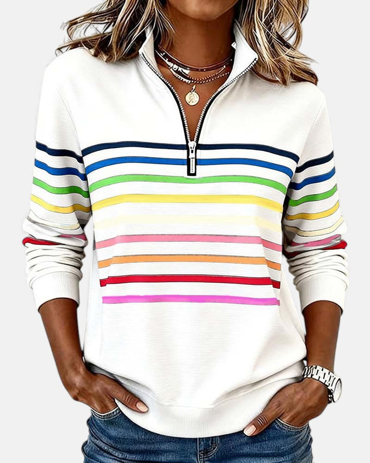 Elise de Paris| Sweat Femme Zippé Rayé Confortable et Tendance