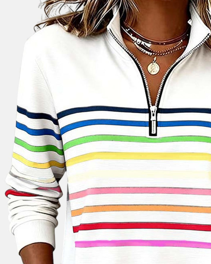 Elise de Paris| Sweat Femme Zippé Rayé Confortable et Tendance