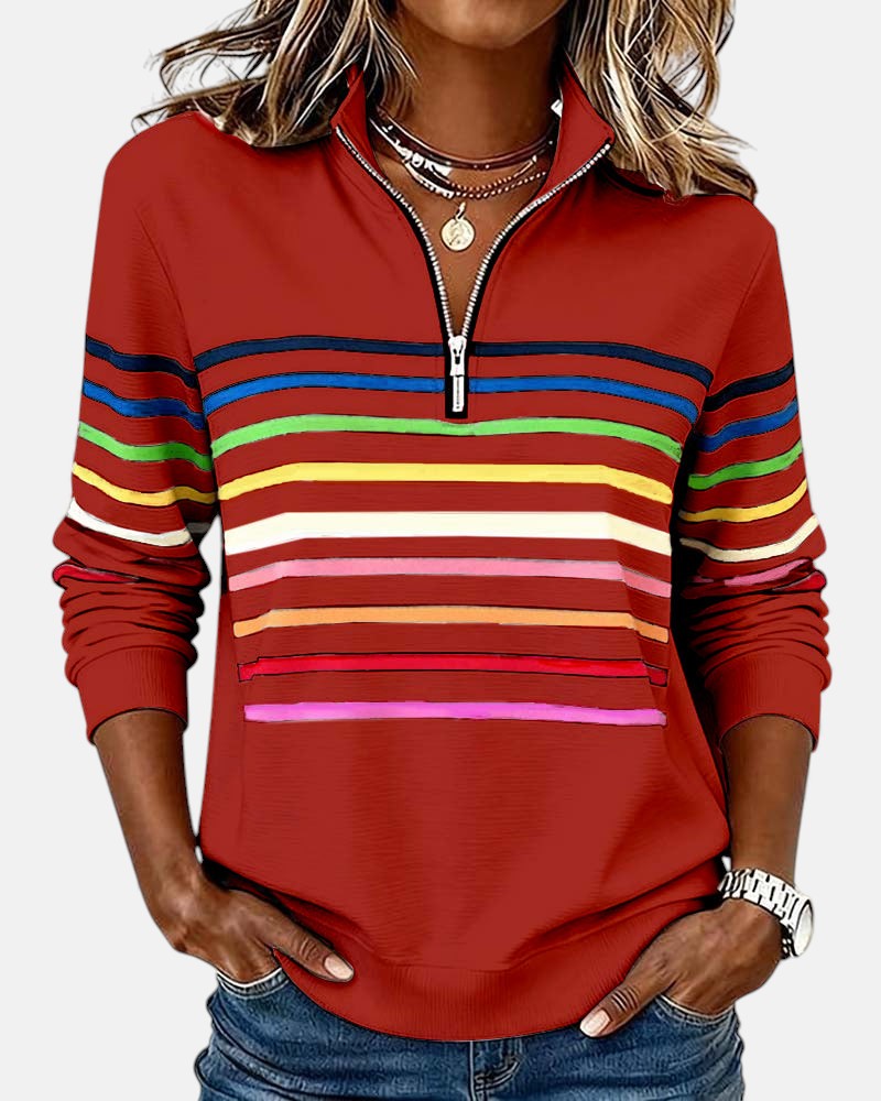 Elise de Paris| Sweat Femme Zippé Rayé Confortable et Tendance