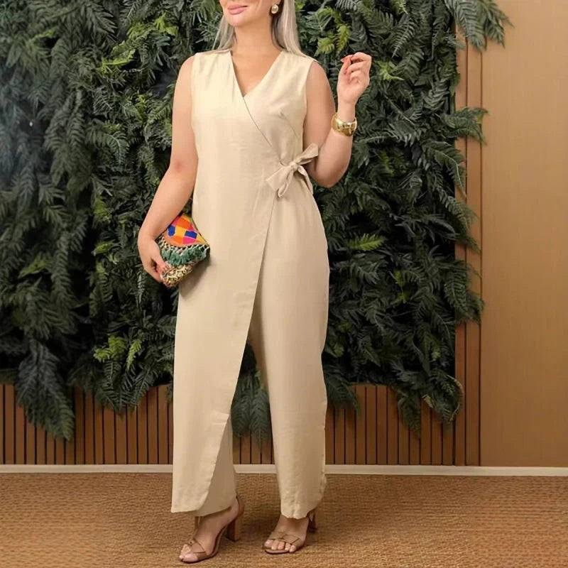 Elise de Paris| Combinaison Femme Chic à Col en V avec Ceinture Ajustable