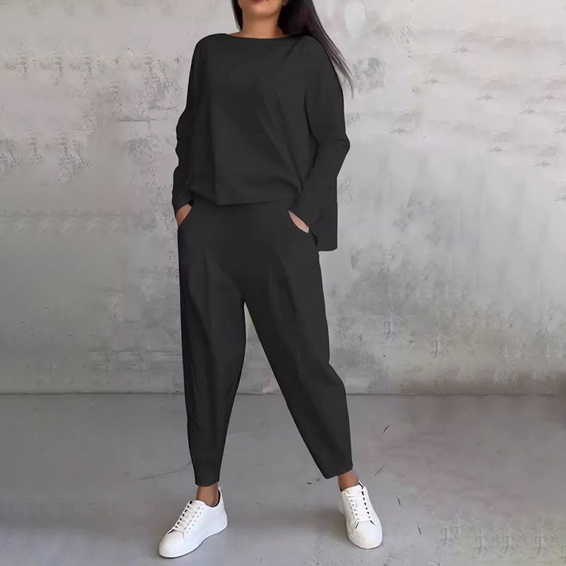Elise de Paris| Ensemble Deux-Pièces Confortable avec Haut à Manches Longues et Pantalon Ample