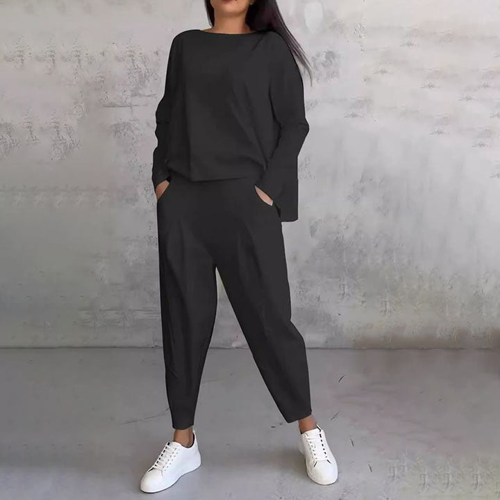Elise de Paris| Ensemble Deux-Pièces Confortable avec Haut à Manches Longues et Pantalon Ample