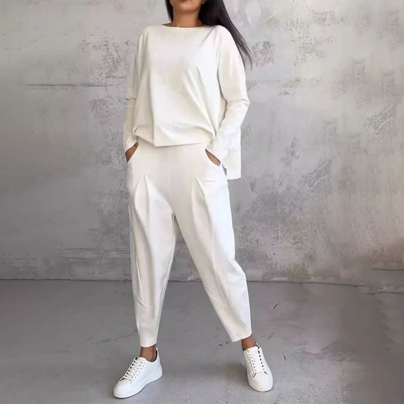 Elise de Paris| Ensemble Deux-Pièces Confortable avec Haut à Manches Longues et Pantalon Ample