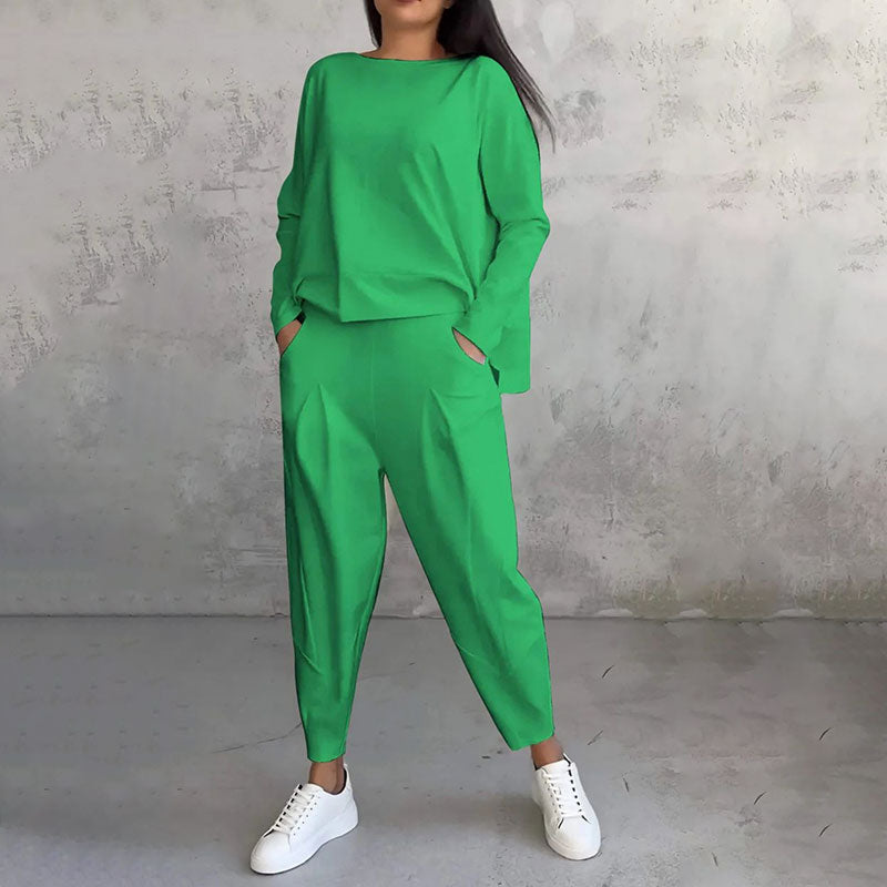 Elise de Paris| Ensemble Deux-Pièces Confortable avec Haut à Manches Longues et Pantalon Ample