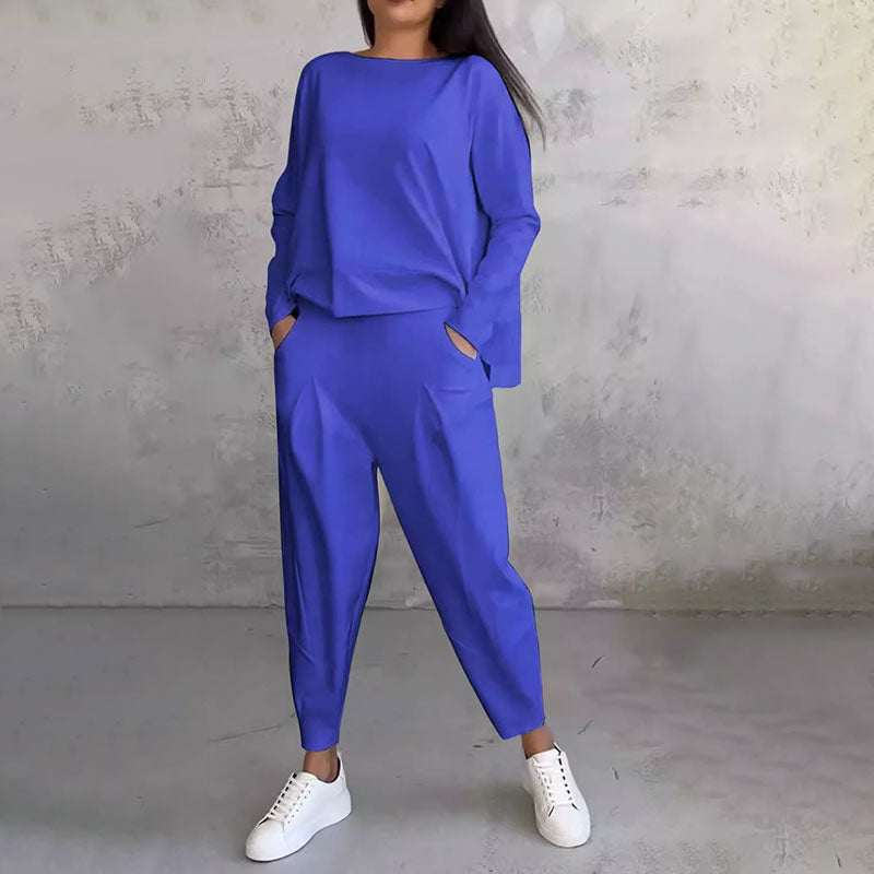 Elise de Paris| Ensemble Deux-Pièces Confortable avec Haut à Manches Longues et Pantalon Ample