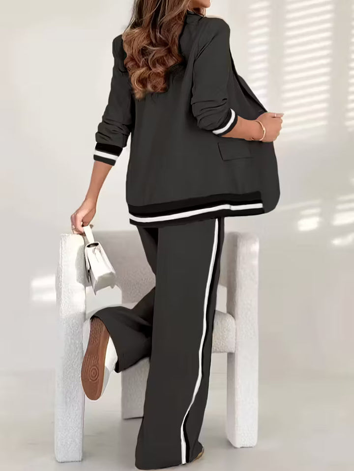 Elise de Paris| Ensemble Sportif Chic Femme - Veste Légère et Pantalon Fluide Taille Haute