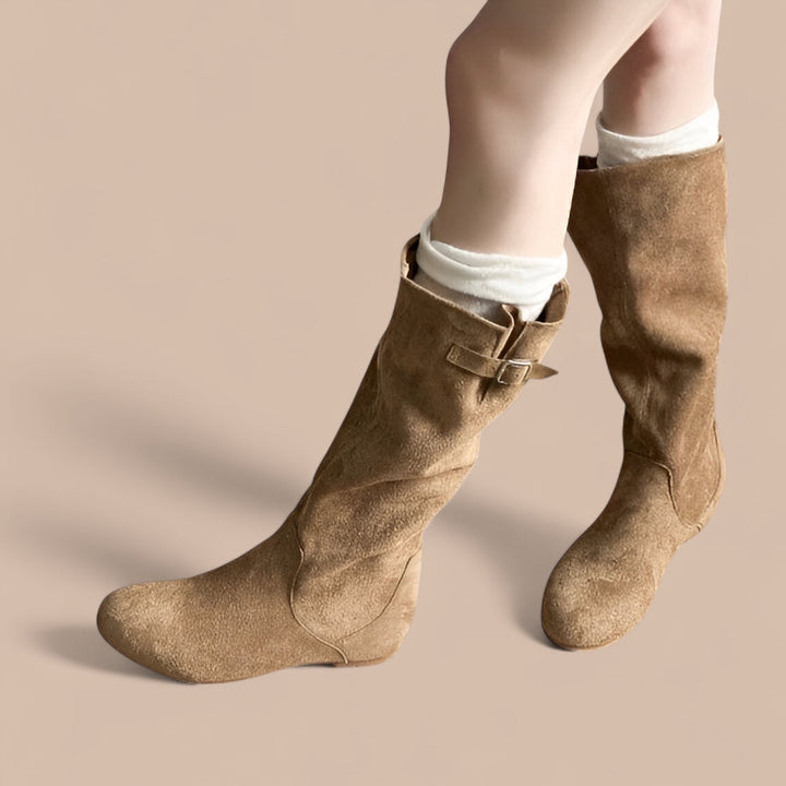 Elise de Paris| Bottes en Suède Élégantes Montantes Amanda