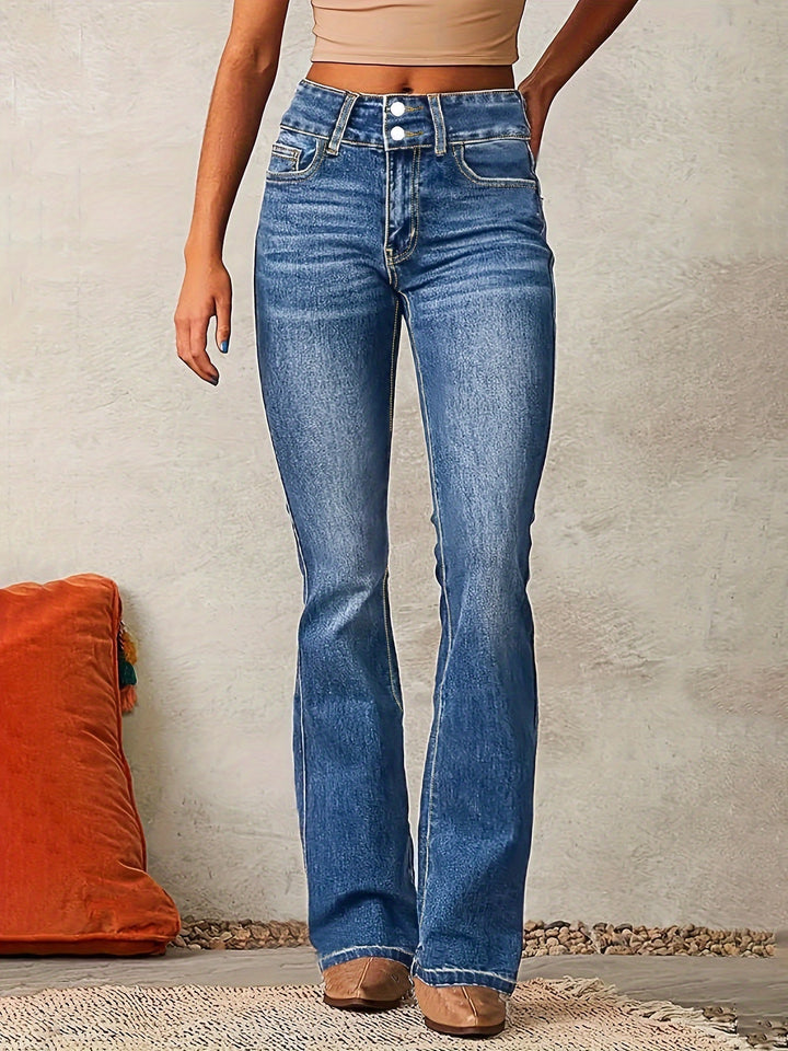 Elise de Paris | Jean Évasé Femme Taille Haute en Coton Stretch