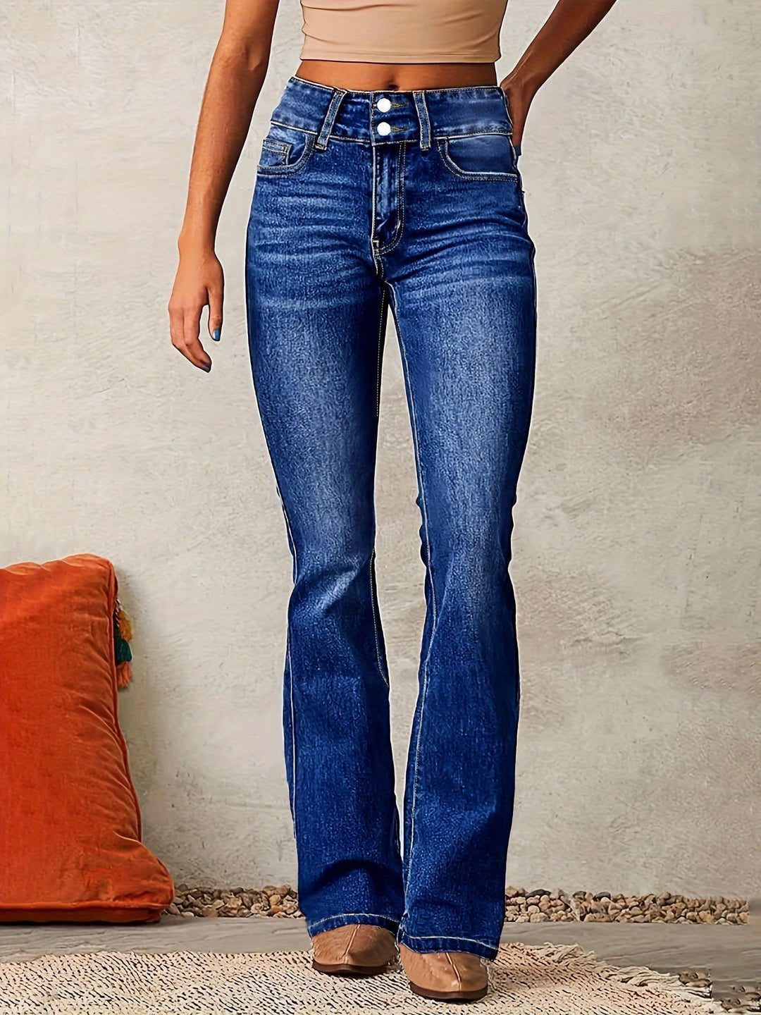 Elise de Paris | Jean Évasé Femme Taille Haute en Coton Stretch