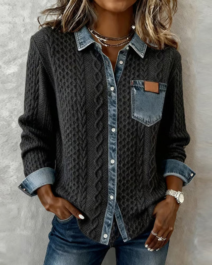 Elise de Paris | Chemisier Femme Chic à Manches Longues avec Détails en Denim