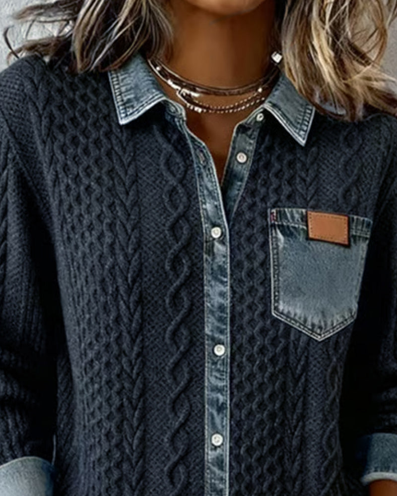 Elise de Paris | Chemisier Femme Chic à Manches Longues avec Détails en Denim
