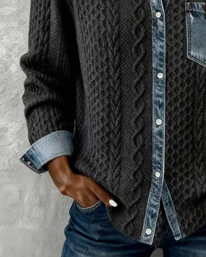 Elise de Paris | Chemisier Femme Chic à Manches Longues avec Détails en Denim