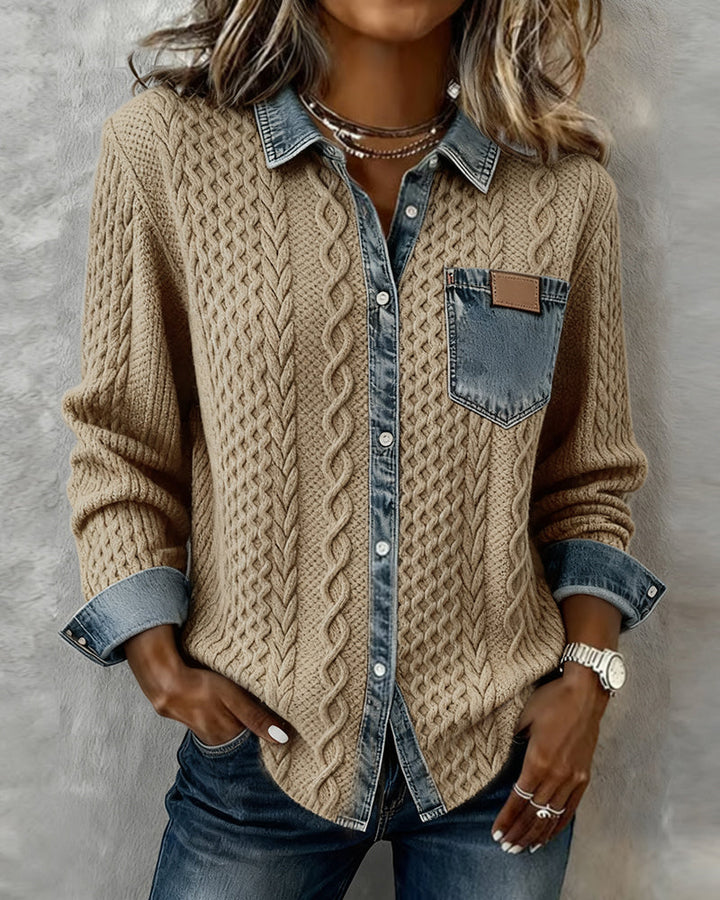 Elise de Paris | Chemisier Femme Chic à Manches Longues avec Détails en Denim