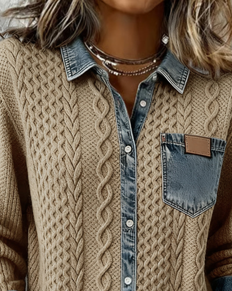 Elise de Paris | Chemisier Femme Chic à Manches Longues avec Détails en Denim