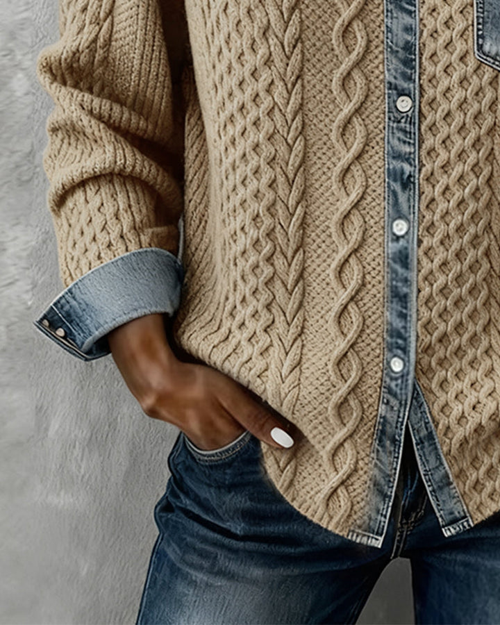 Elise de Paris | Chemisier Femme Chic à Manches Longues avec Détails en Denim