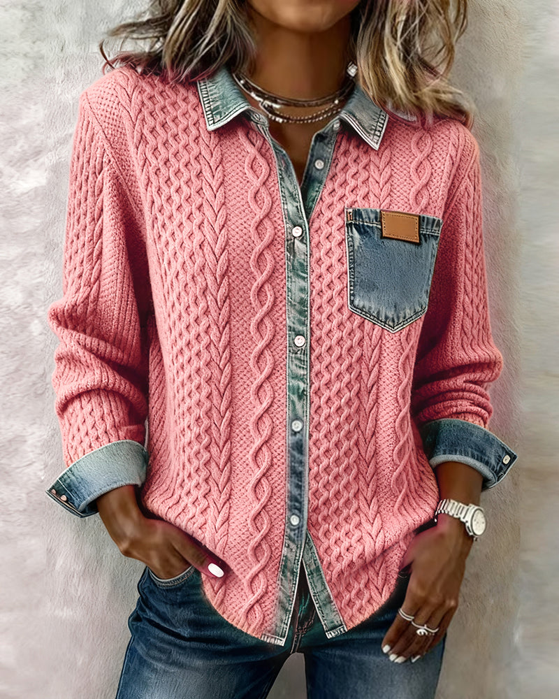 Elise de Paris | Chemisier Femme Chic à Manches Longues avec Détails en Denim