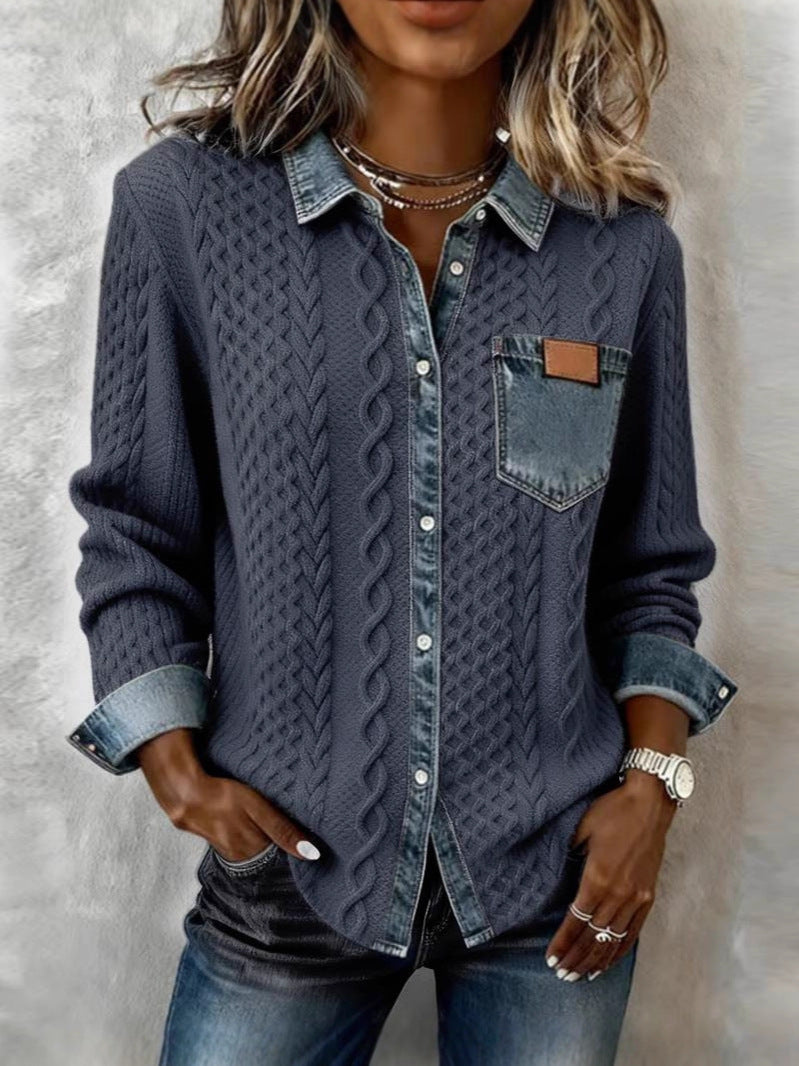 Elise de Paris | Chemisier Femme Chic à Manches Longues avec Détails en Denim