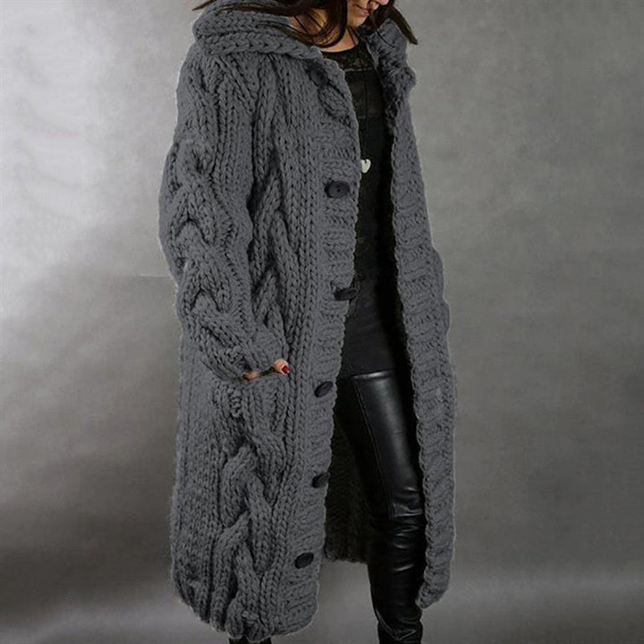 Elise de Paris | Élégant Manteau Long Hiver Femme en Tricot Torsadé