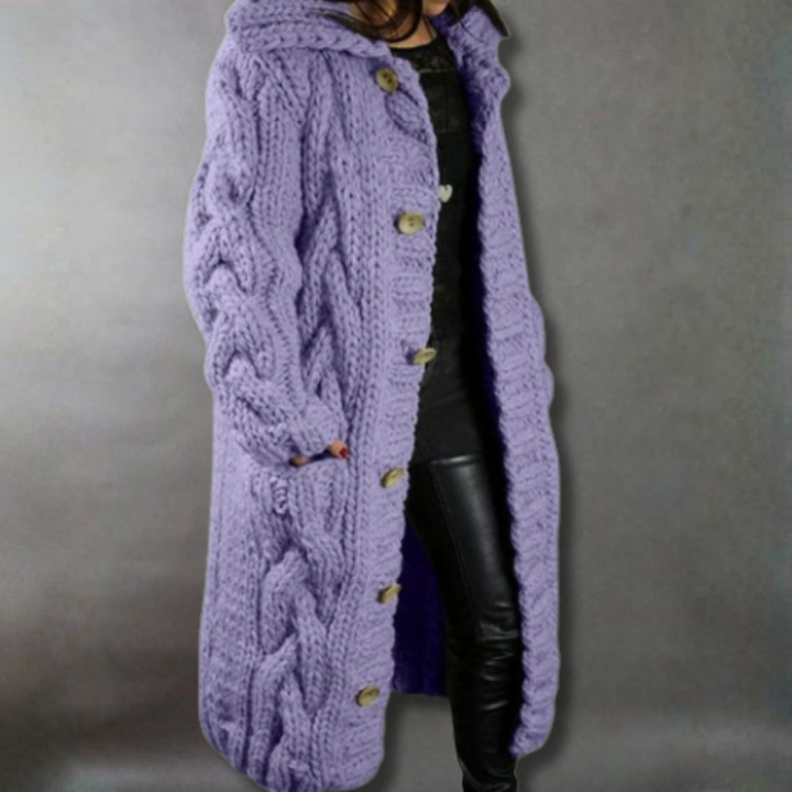 Elise de Paris | Élégant Manteau Long Hiver Femme en Tricot Torsadé