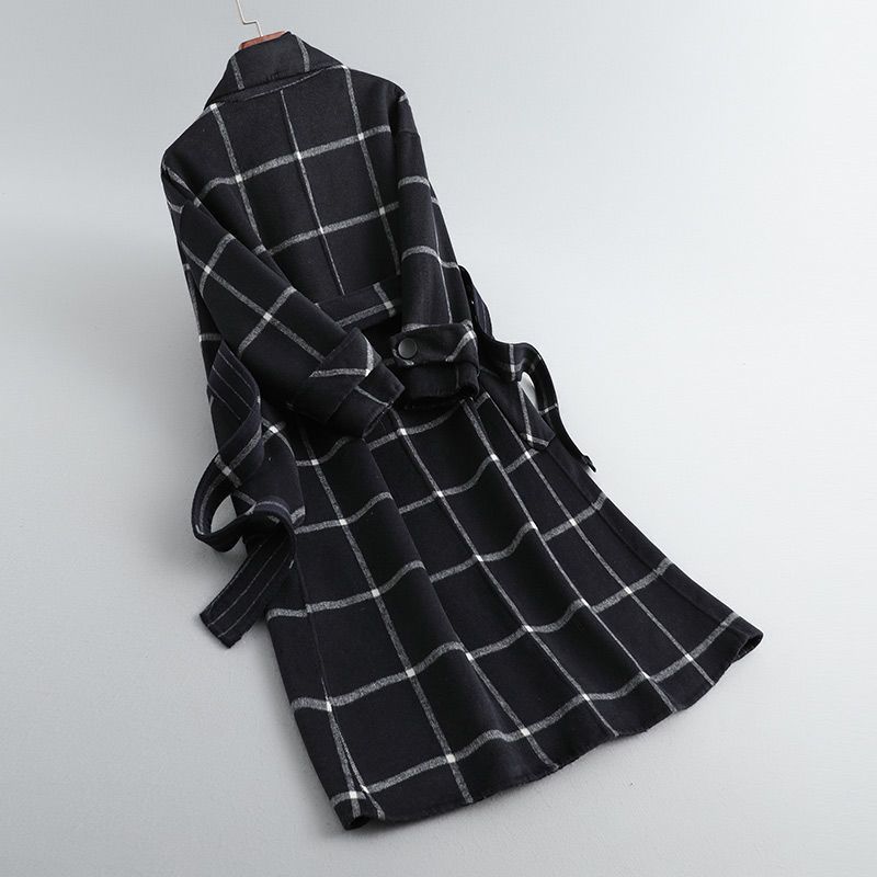 Elise de Paris| Manteau Hiver Femme en Laine à Carreaux, Long et Cintré pour Élégance et Confort