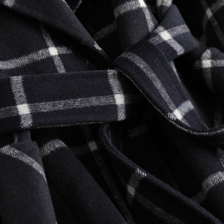 Elise de Paris| Manteau Hiver Femme en Laine à Carreaux, Long et Cintré pour Élégance et Confort