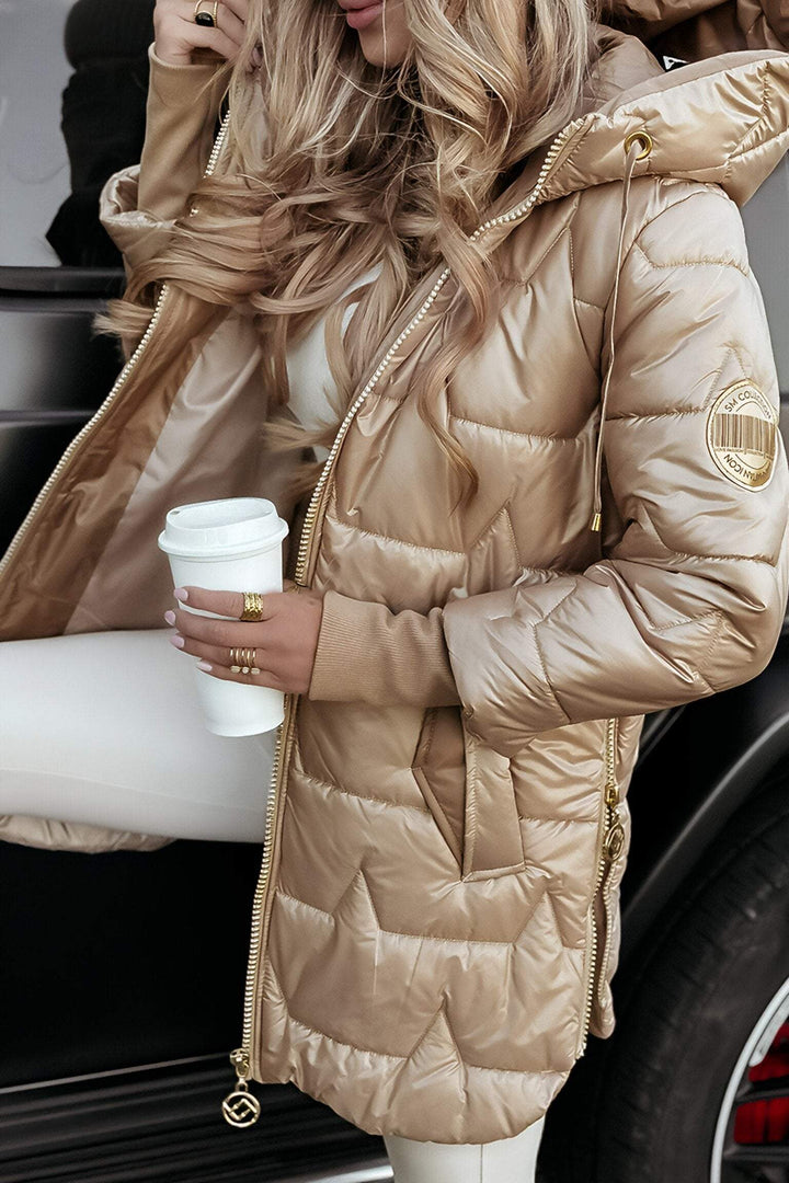 Elise de Paris | Manteau Long Femme Hiver Matelassé à Capuche – Élégant et Chaud, Idéal pour L'Hiver
