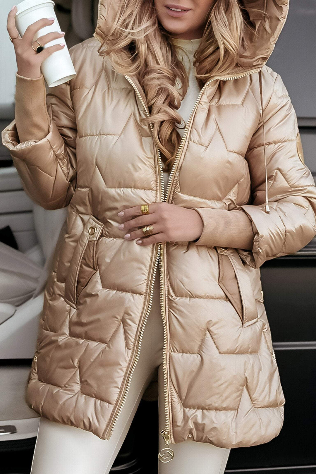 Elise de Paris | Manteau Long Femme Hiver Matelassé à Capuche – Élégant et Chaud, Idéal pour L'Hiver