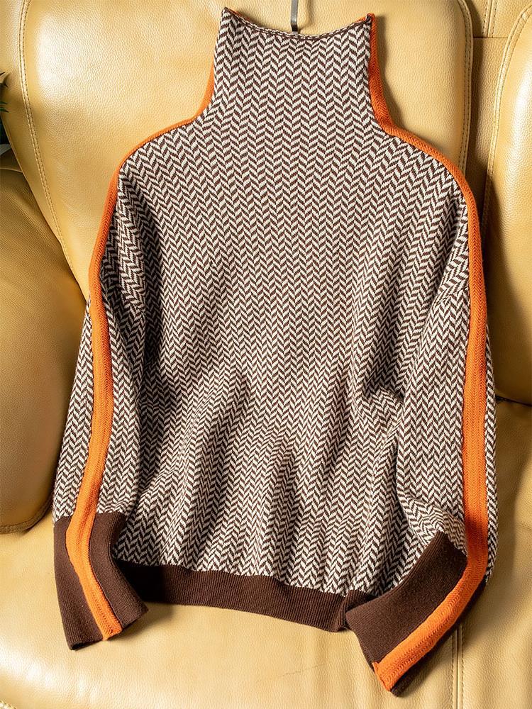Elise de Paris | Pull Col Montant Femme avec Rayures Contrastées