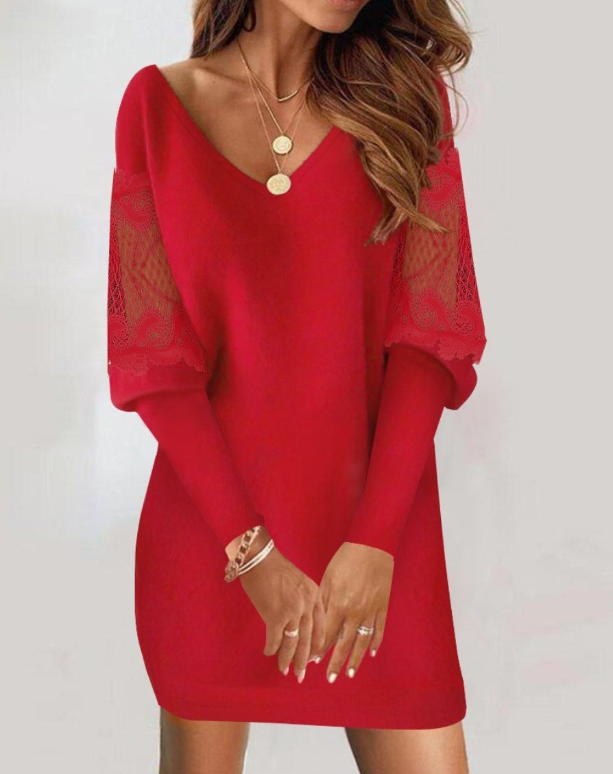 Elise de Paris | Robe Élégante Femme en Dentelle avec Décolleté en V