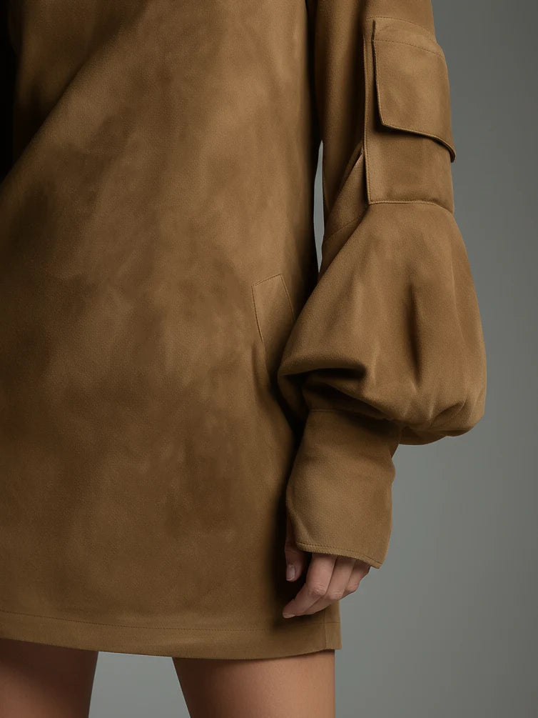 Elise de Paris | Robe Femme Mini-Robe À Col Roulé En Daim Vintage Pour Un Style Chic