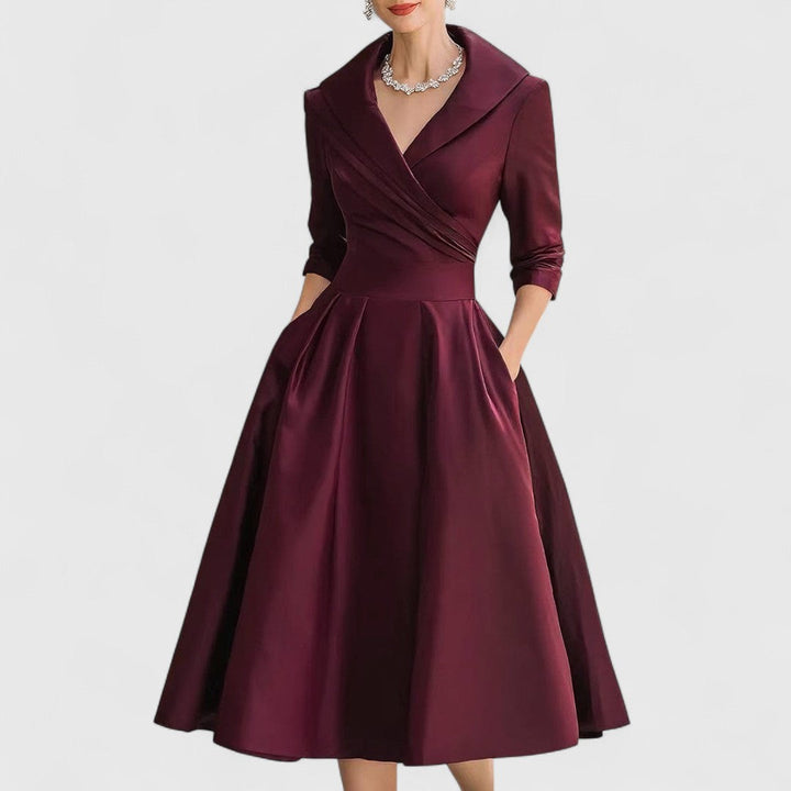 Elise de Paris | Robe Midi Femme Chic avec Décolleté en V et Manches 3/4