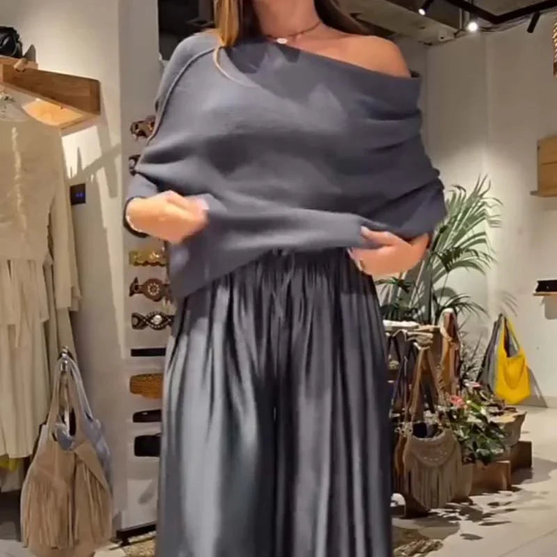 Elise de Paris | Ensemble Tailleur Femme Chic à Épaules Dégagées et Pantalon Ample