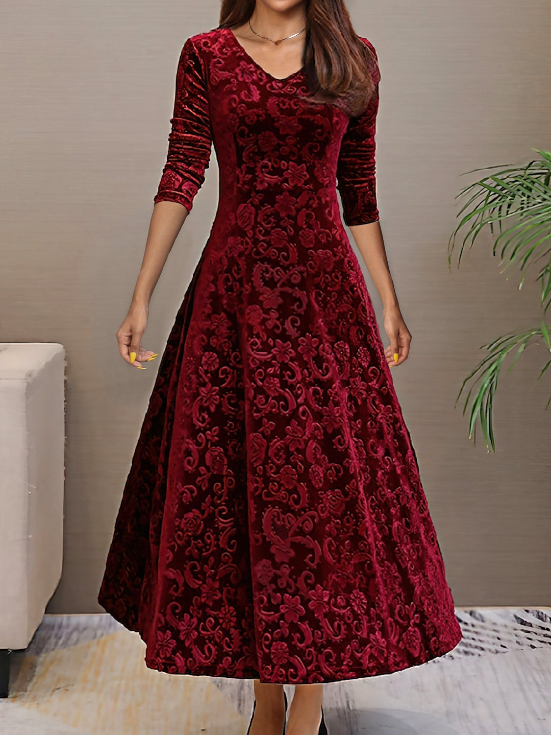 Elise de Paris| Robe de Soirée Longue Chic en Velours pour Femmes