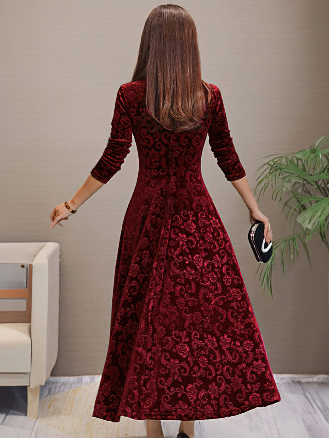 Elise de Paris| Robe de Soirée Longue Chic en Velours pour Femmes