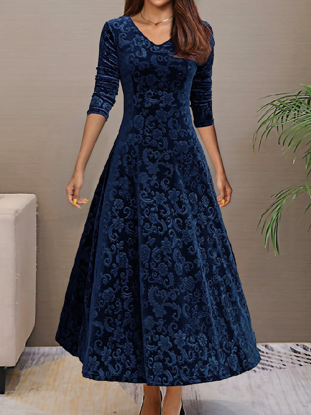 Elise de Paris| Robe de Soirée Longue Chic en Velours pour Femmes