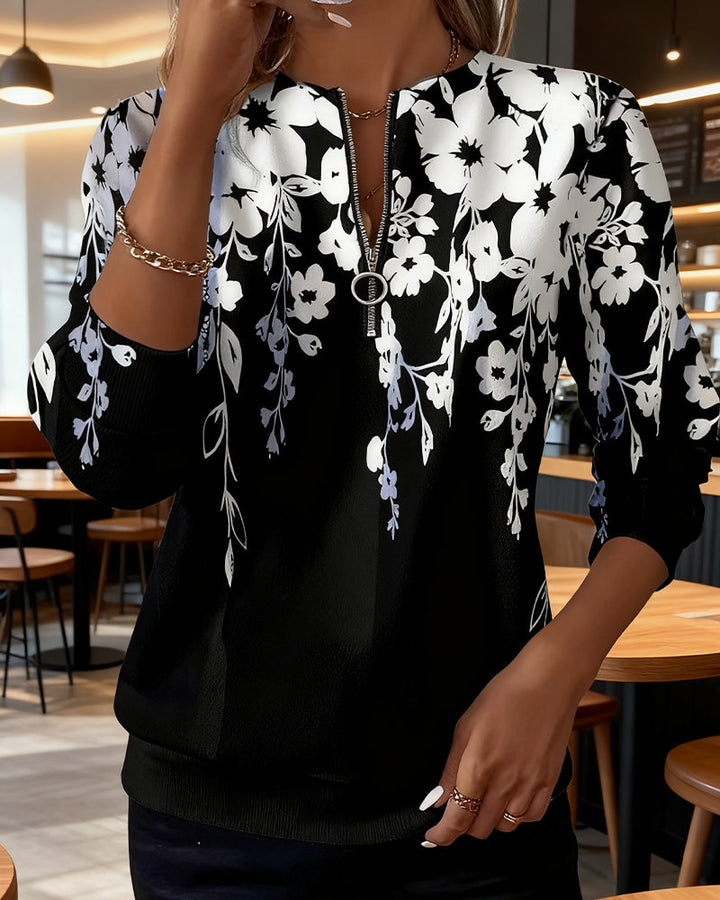 Elise de Paris | Sweatshirt Zippé Femme Floral à Demi-Zip