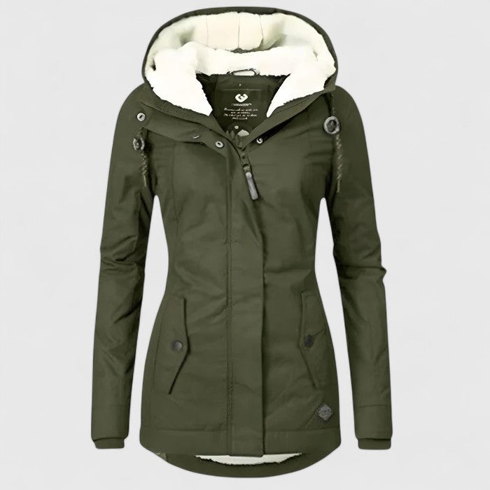 Elise de Paris| Veste d'Hiver Femme Imperméable à Capuche Amélie avec Doublure en Polaire